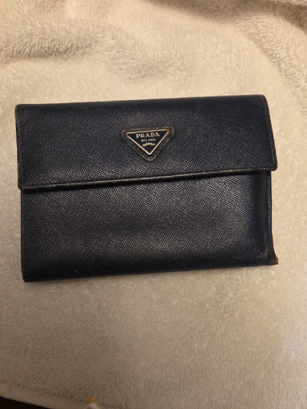Prada Navy Saffiano Fold Wallet In Preloved Good Condition
